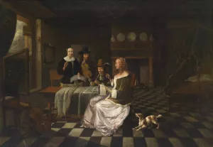 Burgerliches Interieur mit vier Personen by Pieter De Hooch Oil Painting