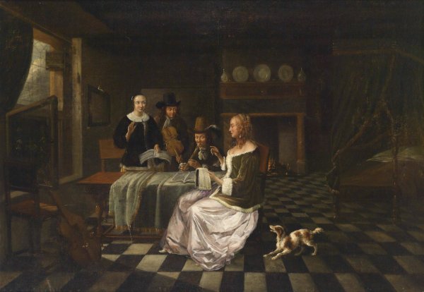 Burgerliches Interieur mit vier Personen by Pieter De Hooch - Hand-Painted Oil Painting Reproduction