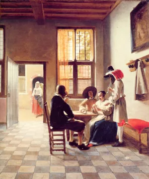 Card Players in a Sunlit Room painting by Pieter De Hooch
