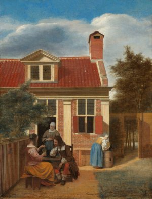Figures in a Courtyard behind a House by Pieter De Hooch Oil Painting