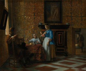 Leisure Time in an Elegant Setting by Pieter De Hooch Oil Painting