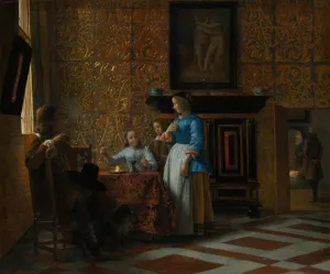 Leisure Time in an Elegant Setting by Pieter De Hooch Oil Painting