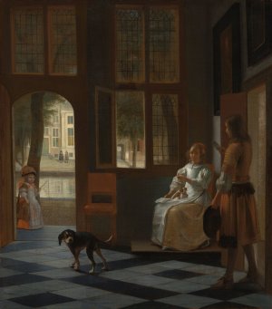 Man Handing a Letter to a Woman in the Entrance Hall of a House by Pieter De Hooch Oil Painting