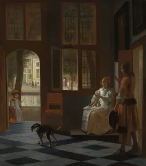 Man Handing a Letter to a Woman in the Entrance Hall of a House by Pieter De Hooch Oil Painting