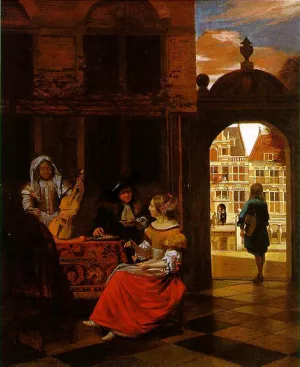 Musical Party in a Courtyard by Pieter De Hooch - Oil Painting Reproduction