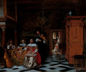 Portrait of a Family Playing Music by Pieter De Hooch Oil Painting