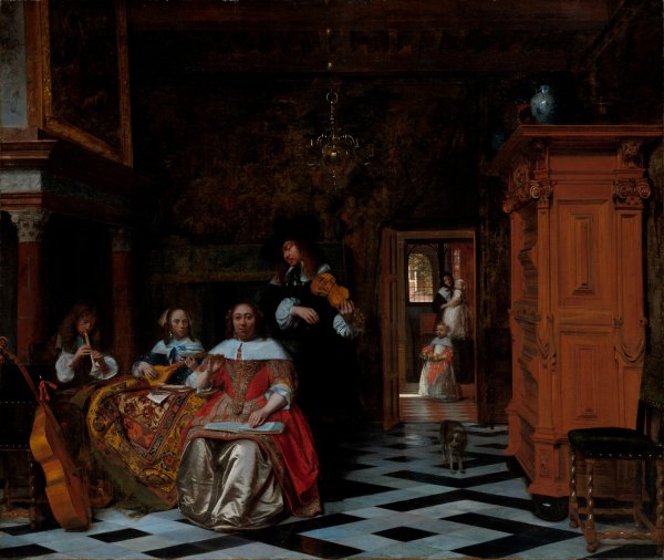Portrait of a Family Playing Music  by Pieter De Hooch - Hand-Painted Oil Painting Reproduction