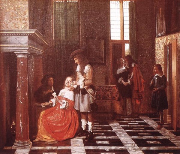 The Card-Players by Pieter De Hooch - Hand-Painted Oil Painting Reproduction