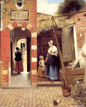 The Courtyard of a House in Delft by Pieter De Hooch - Oil Painting Reproduction