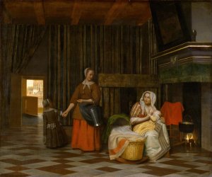 Woman and Child with Serving Maid by Pieter De Hooch Oil Painting