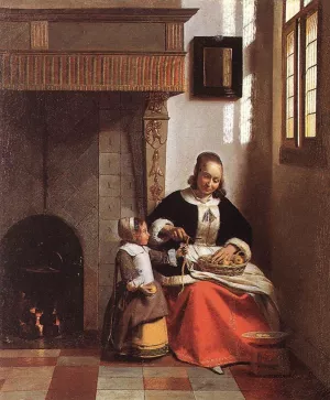 Woman Peeling Apples by Pieter De Hooch - Oil Painting Reproduction