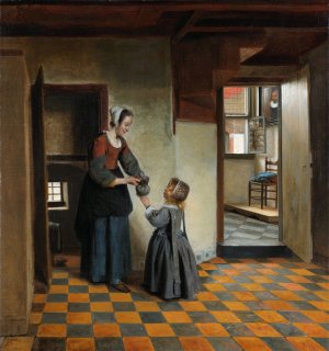 Woman with a Child in a Pantry by Pieter De Hooch Oil Painting