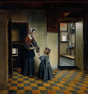 Woman with a Child in a Pantry by Pieter De Hooch - Oil Painting Reproduction