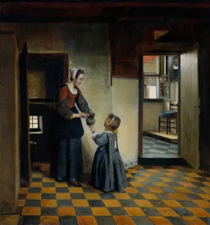 Woman with a Child in a Pantry Oil painting by Pieter De Hooch