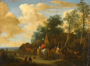 Halting at a roadside Inn by Pieter De Molijn Oil Painting