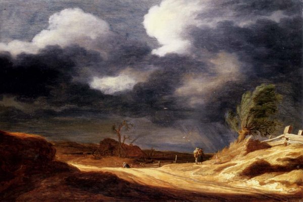 Main Product Photo of A Dune Landscape with Travellers on a Path Painting by Pieter De Molyn