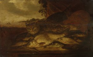 Still Life; Cat with Fish by Pieter De Putter Oil Painting