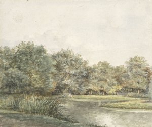Landschap met bomen aan het water by Pieter Ernst Hendrik Praetorius Oil Painting
