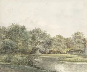 Landschap met bomen aan het water by Pieter Ernst Hendrik Praetorius Oil Painting