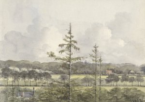 Vergezicht van weilanden met boerderijen by Pieter Ernst Hendrik Praetorius Oil Painting