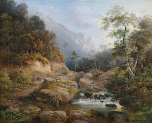 Gebirgige Flusslandschaft mit Figurenstaffage by Pieter Francis Peters Oil Painting