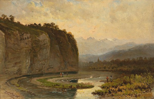 Scene of the Inntal, near Pfunds in Tyrol by Pieter Franciscus Peters - Hand-Painted Oil Painting Reproduction