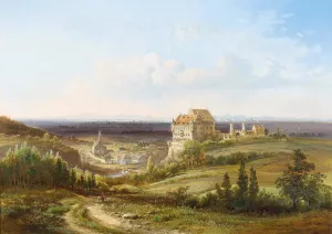 View of Schlos Haunsheim in the district of Dillingen on the Danube by Pieter Franciscus Peters Oil Painting