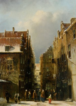 A Wintry Dutch Town Oil painting by Pieter Gerard Vertin