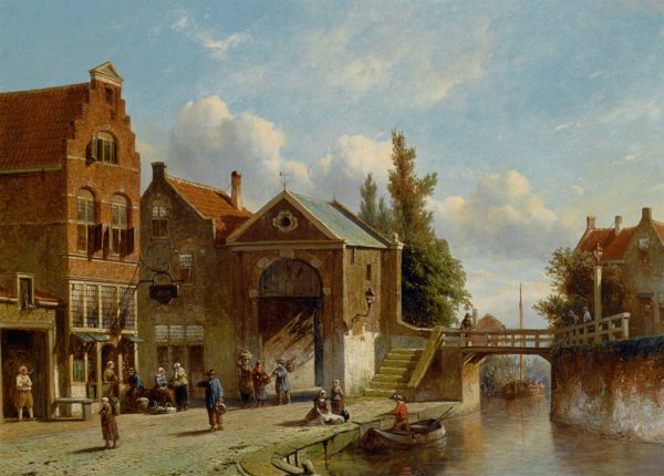 Main Product Photo of Figures in the Quay of a Dutch Town Painting by Pieter Gerard Vertin