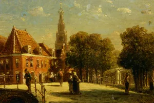 Figures on a bridge in Alkmaar by Pieter Gerard Vertin Oil Painting
