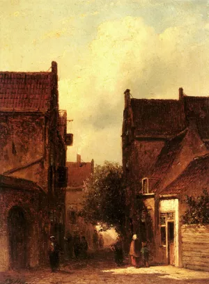 Street Scene With Figures, Possibly Rotterdam by Pieter Gerard Vertin Oil Painting