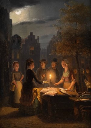 At the night market by Pieter Gerardus Sjamaar Oil Painting
