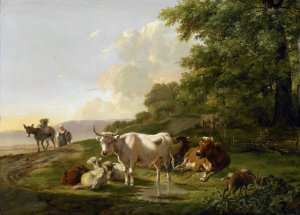 Landscape with Cattle by Pieter Gerardus Van Os Oil Painting
