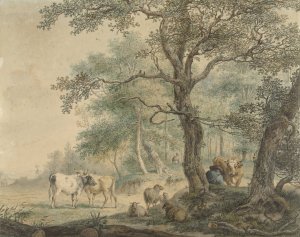 Landschap met twee herders met vee by Pieter Gerardus Van Os Oil Painting