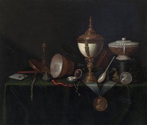 Still Life with Ostrich Egg Cup and the Whitfield Heirlooms by Pieter Gerritsz Van Roestraeten Oil Painting