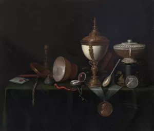 Still Life with Ostrich Egg Cup and the Whitfield Heirlooms by Pieter Gerritsz Van Roestraeten Oil Painting
