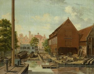 The Shipyard 'D'Hollandsche Tuin'on Bickers Eiland, Amsterdam by Pieter Godfried Bertichen Oil Painting