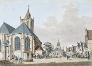 De markt te Vlaardingen met de kerk en het stadhuis by Pieter Jan Van Liender Oil Painting