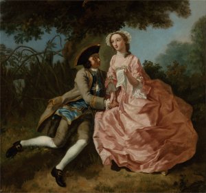 Lovers in a landscape by Pieter Jan Van Reysschoot Oil Painting