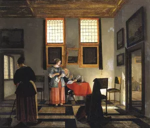 Interior with Seated Figures by Pieter Janssens Elinga - Oil Painting Reproduction