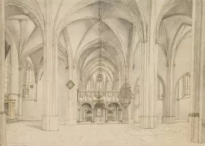 View of the Nave and Choir of the Sint-Cunerakerk, Rhenen, Looking East by Pieter Jansz Saenredam Oil Painting