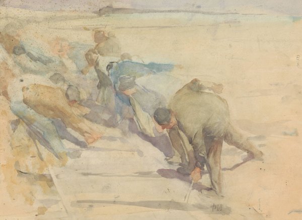 Arbeiders bezig met het opbreken van rails  by Pieter Josselin De Jong - Hand-Painted Oil Painting Reproduction