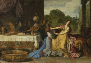 Haman Begging the Mercy of Esther by Pieter Lastman Oil Painting