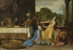 Haman Begging the Mercy of Esther Oil painting by Pieter Lastman