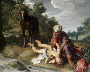 The Good Samaritan tending the wounds of the traveller by Pieter Lastman Oil Painting