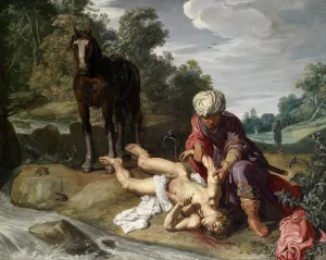 The Good Samaritan tending the wounds of the traveller by Pieter Lastman Oil Painting