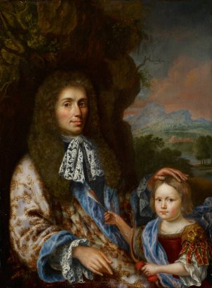 Portrait of a Noble Man with his Little Son by Pieter Leermans Oil Painting