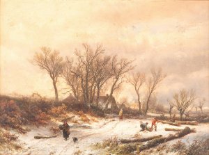 Winter Landscape by Pieter Lodewijk Kluyver Oil Painting