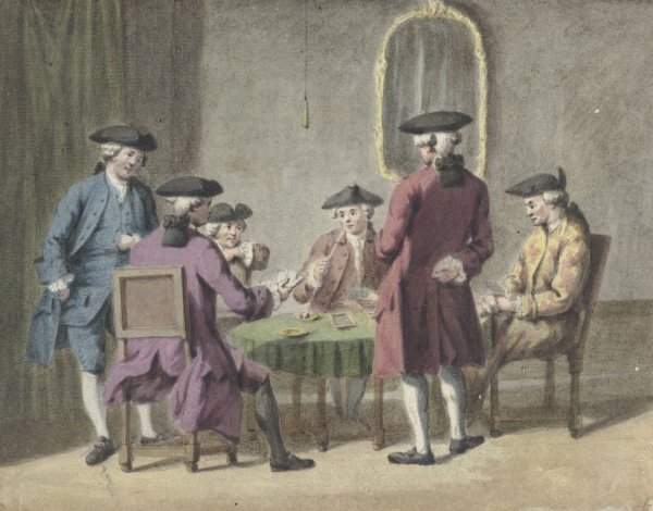 Kaartspelende heren in interieur  by Pieter Louw - Hand-Painted Oil Painting Reproduction