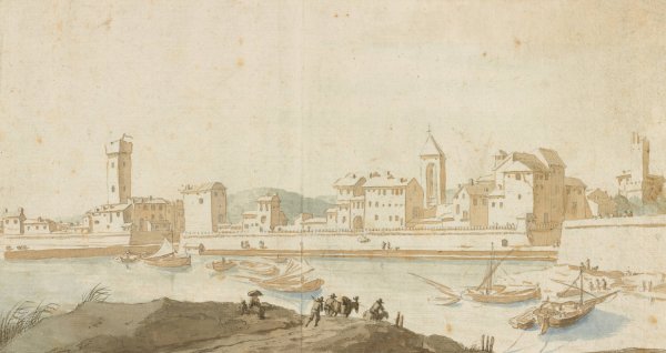 Main Product Photo of View of Civitavecchia with the Harbor Wall  Painting by Pieter Moninckx